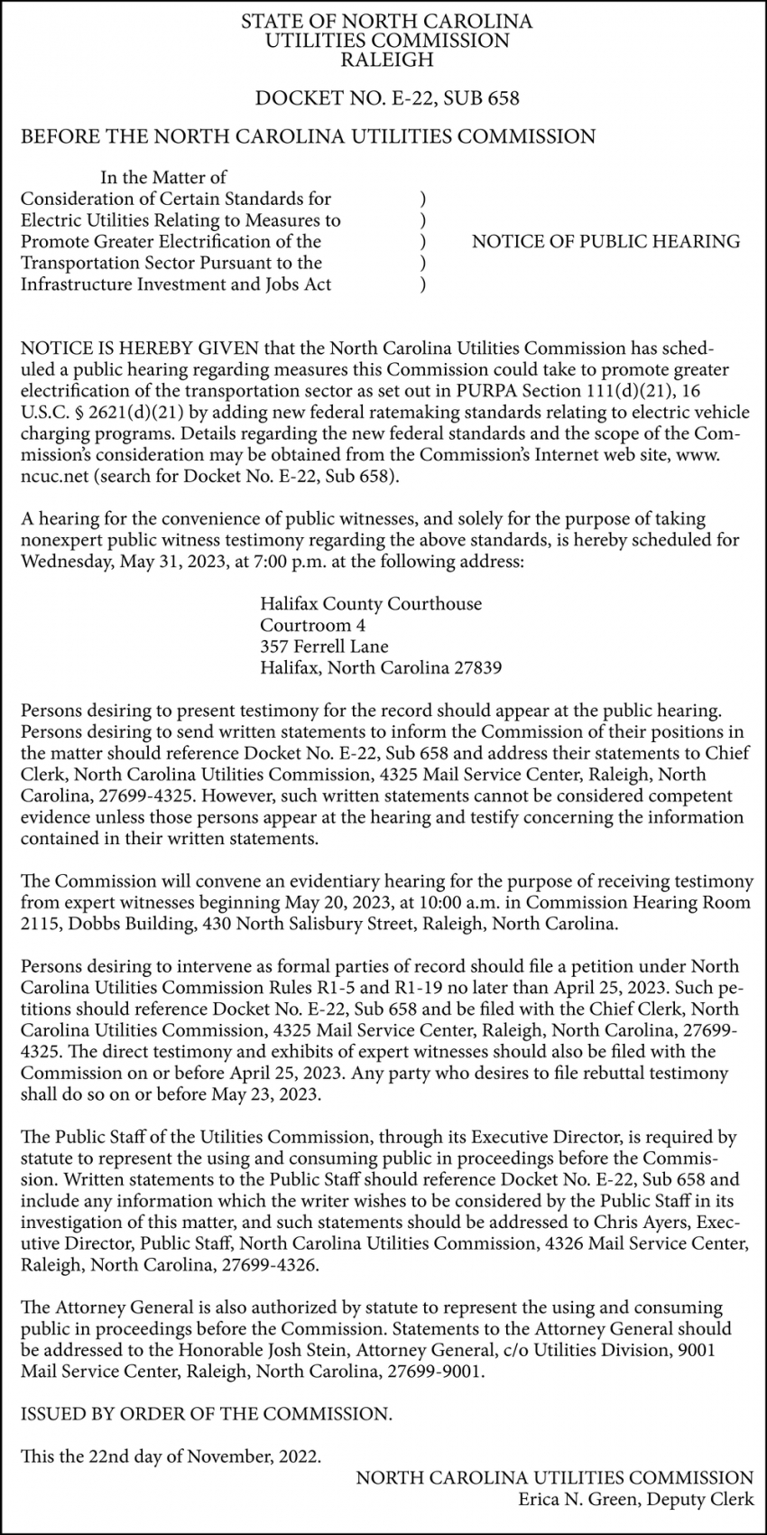 docket-no-e-22-sub-658-state-of-north-carolina-utilities-commission