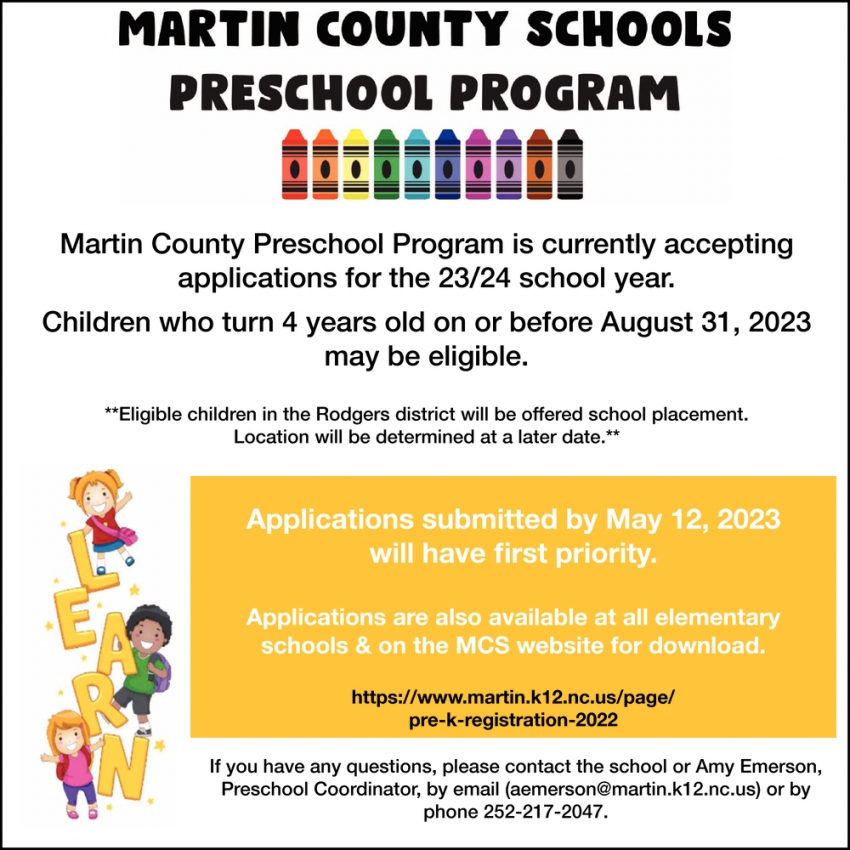 Preschool Program, Martin County Schools, Williamston, NC