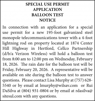Balloon Test Notice, Special Use Permit Application baloon Test Notice