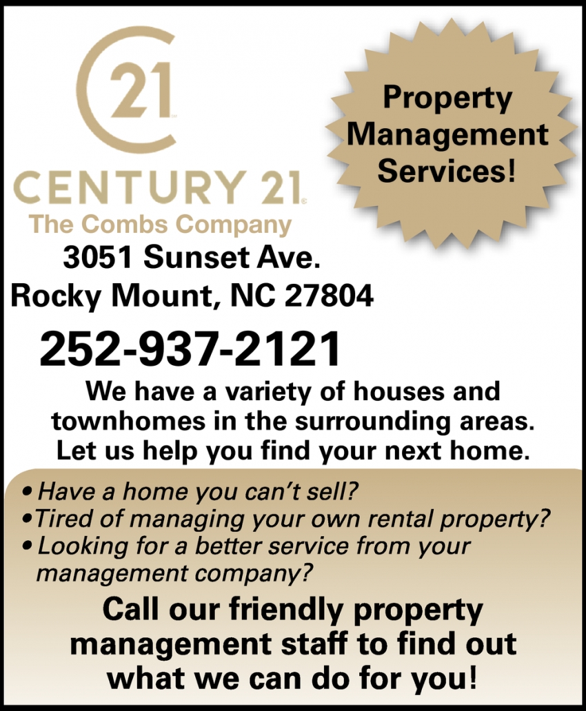 Property Management Services!, Century 21 The Combs Company, Rocky